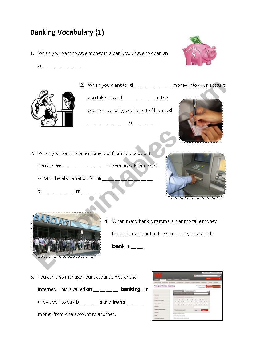 Bnaking vocabulary (1) worksheet