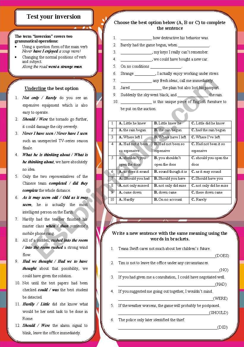 Test your inversion worksheet Test your inversion worksheet