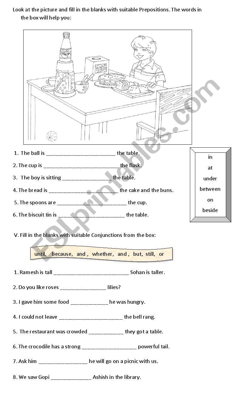 prepositions and conjunctions worksheet