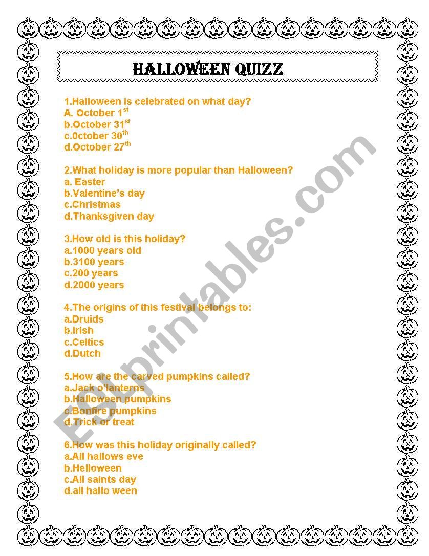 halloween quiz worksheet