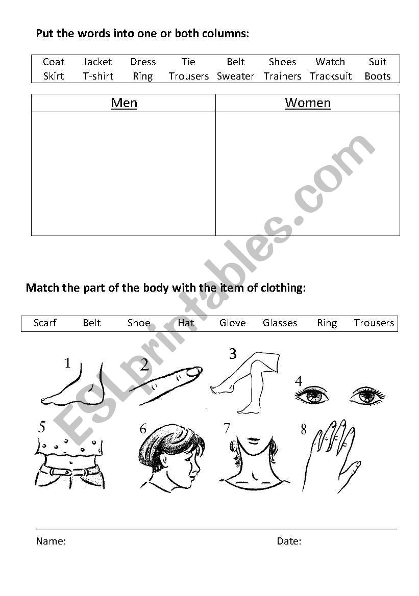 Clothes worksheet