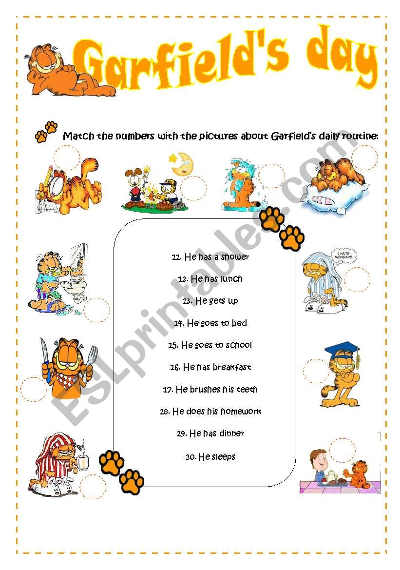 Garfield daily routine  worksheet
