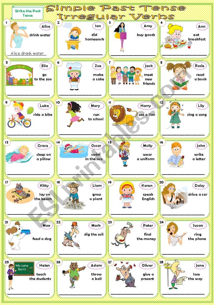 Past Irregular Verbs (2 p. exercise + B&W)