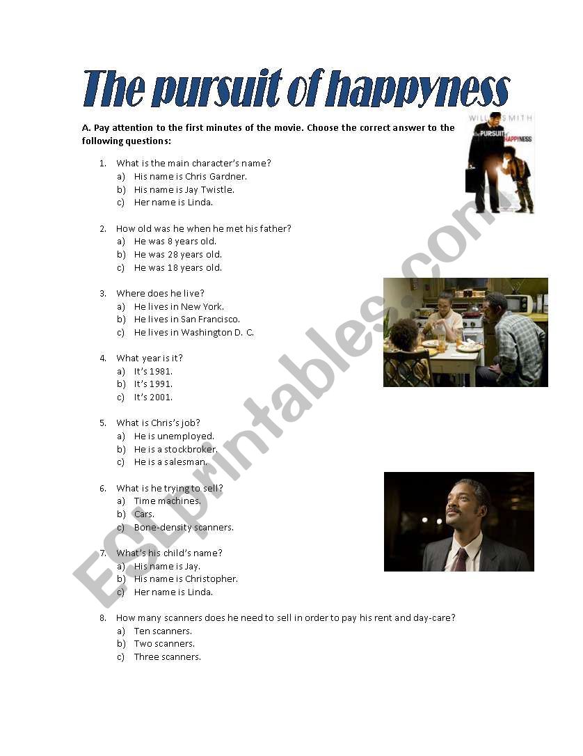 the pursuit of happiness worksheet