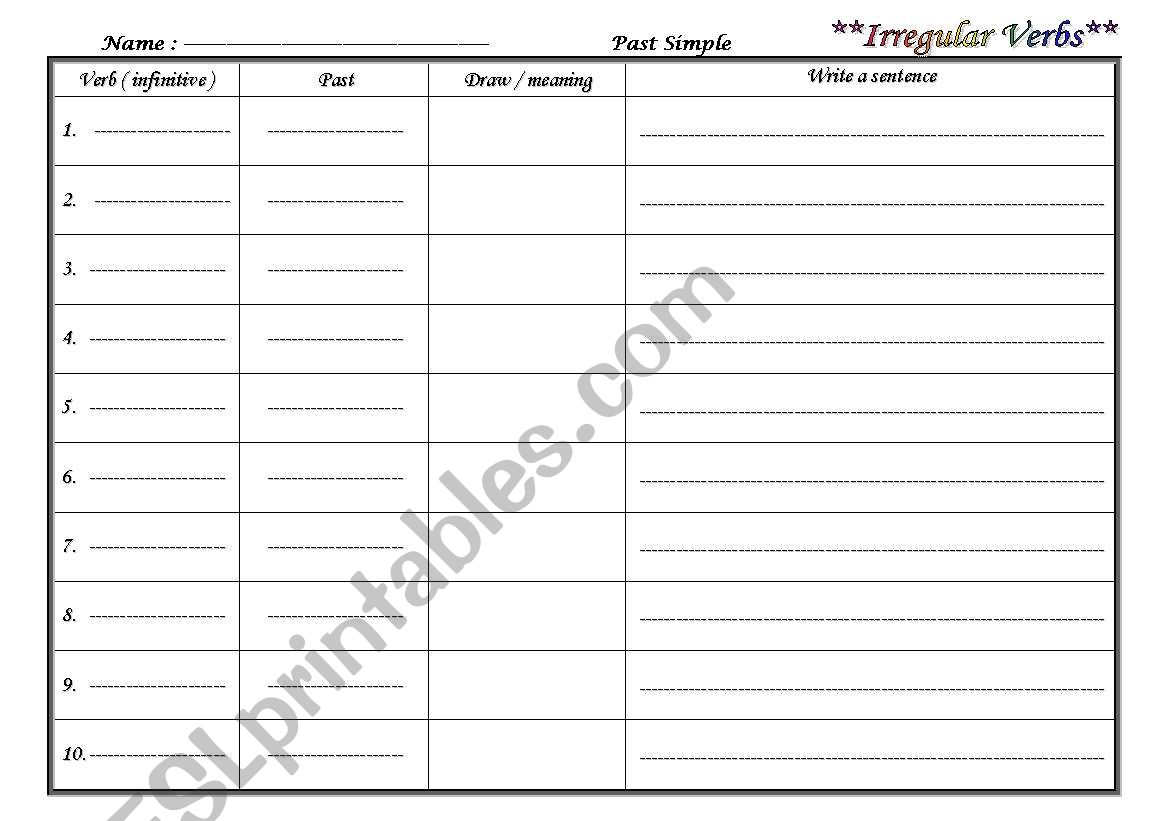 Irregular verb worksheet