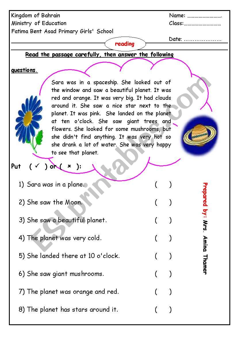 To space worksheet