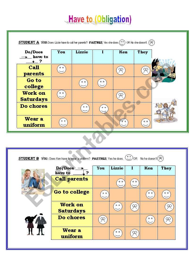 Have to (Obligation) Pairwork worksheet