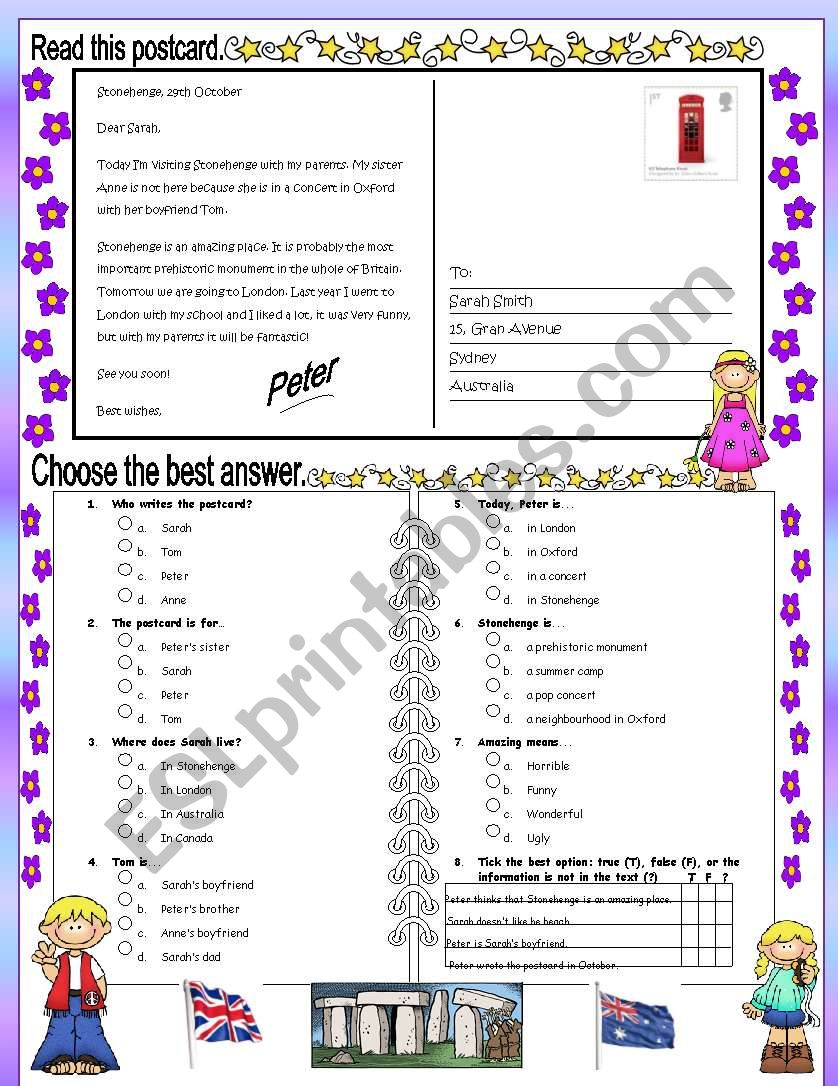 Postcard worksheet