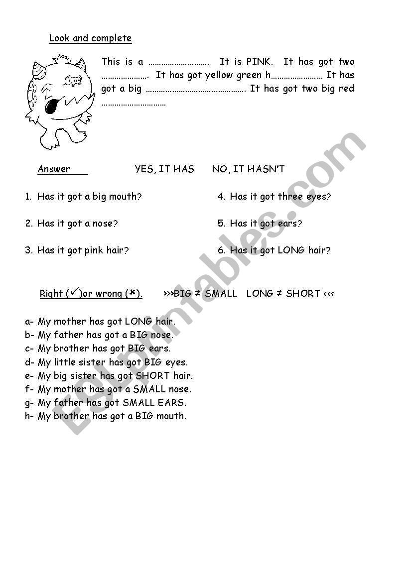 Monster worksheet