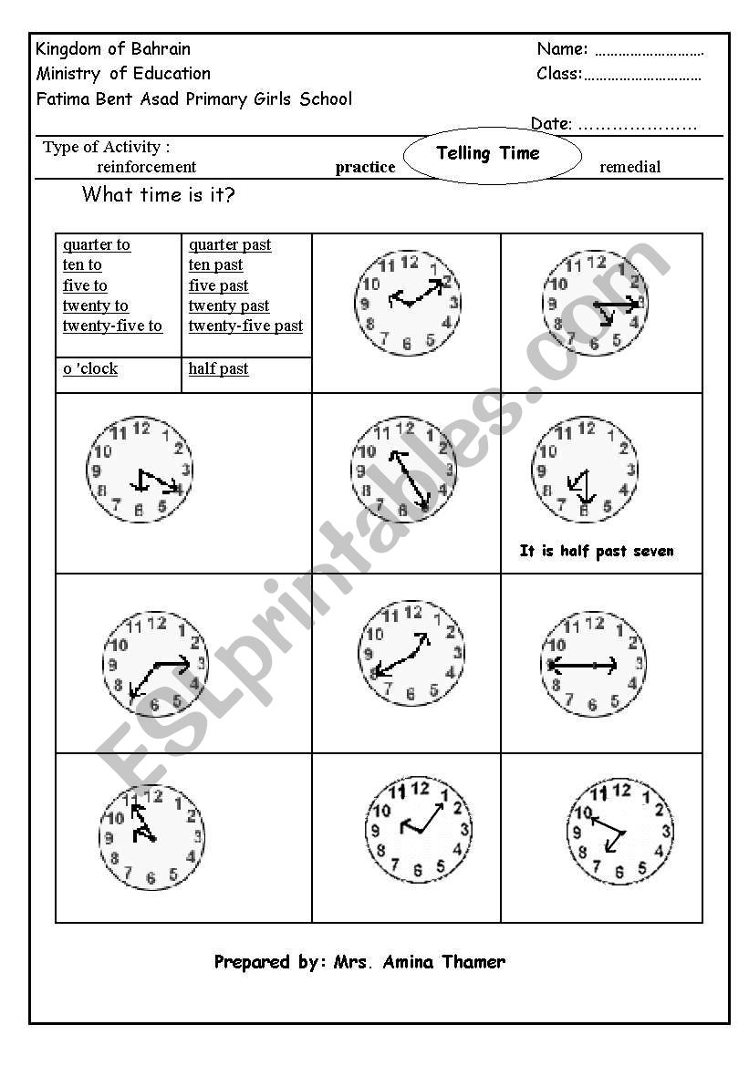Telling Time worksheet