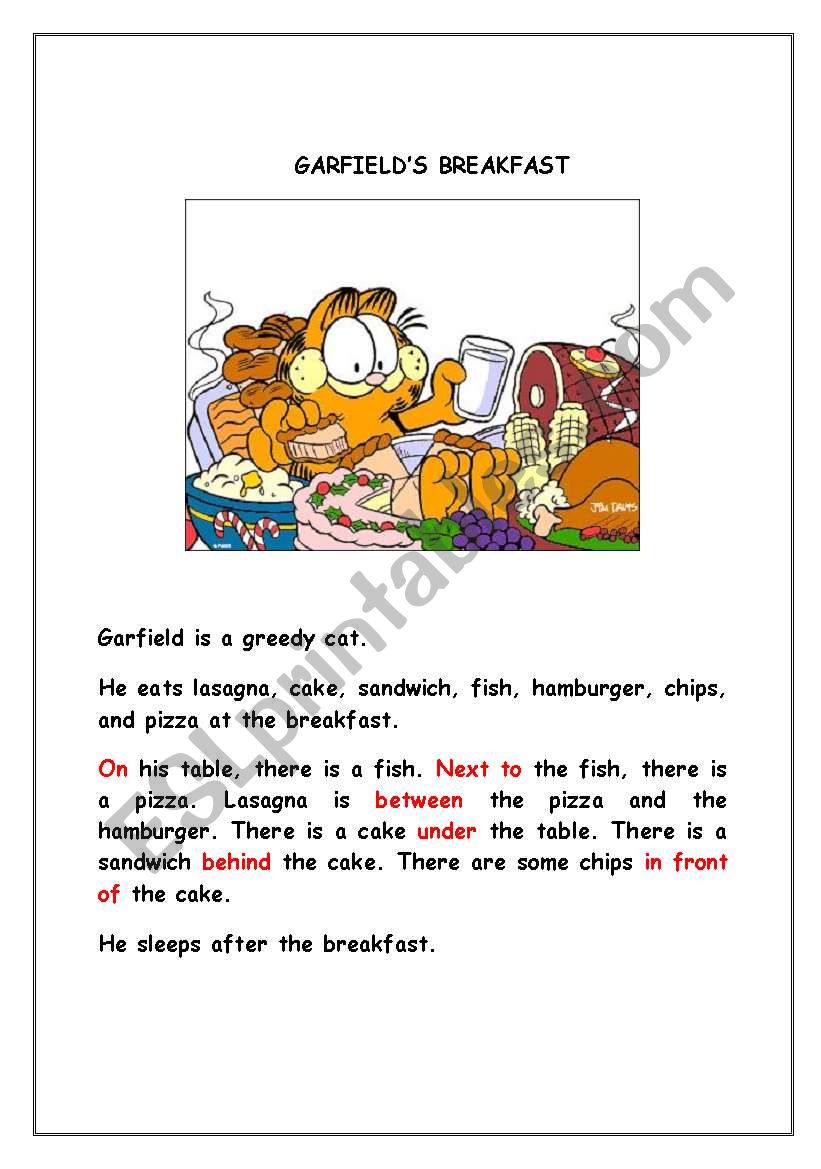GarfieldÂ´s breakfast worksheet