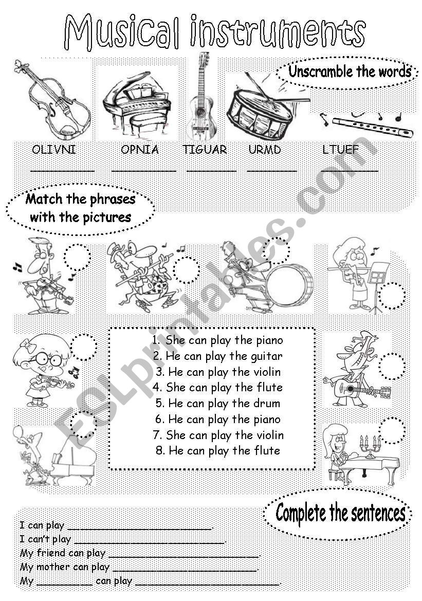 Musical instruments worksheet