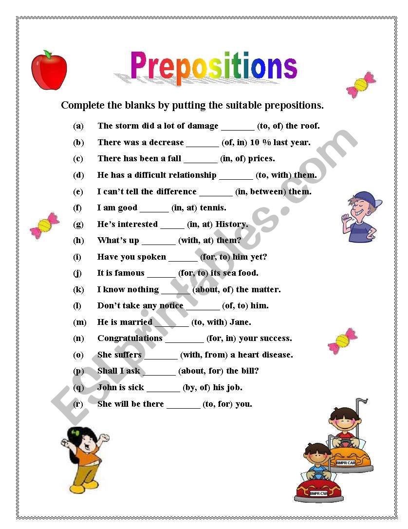 Prepositions worksheet