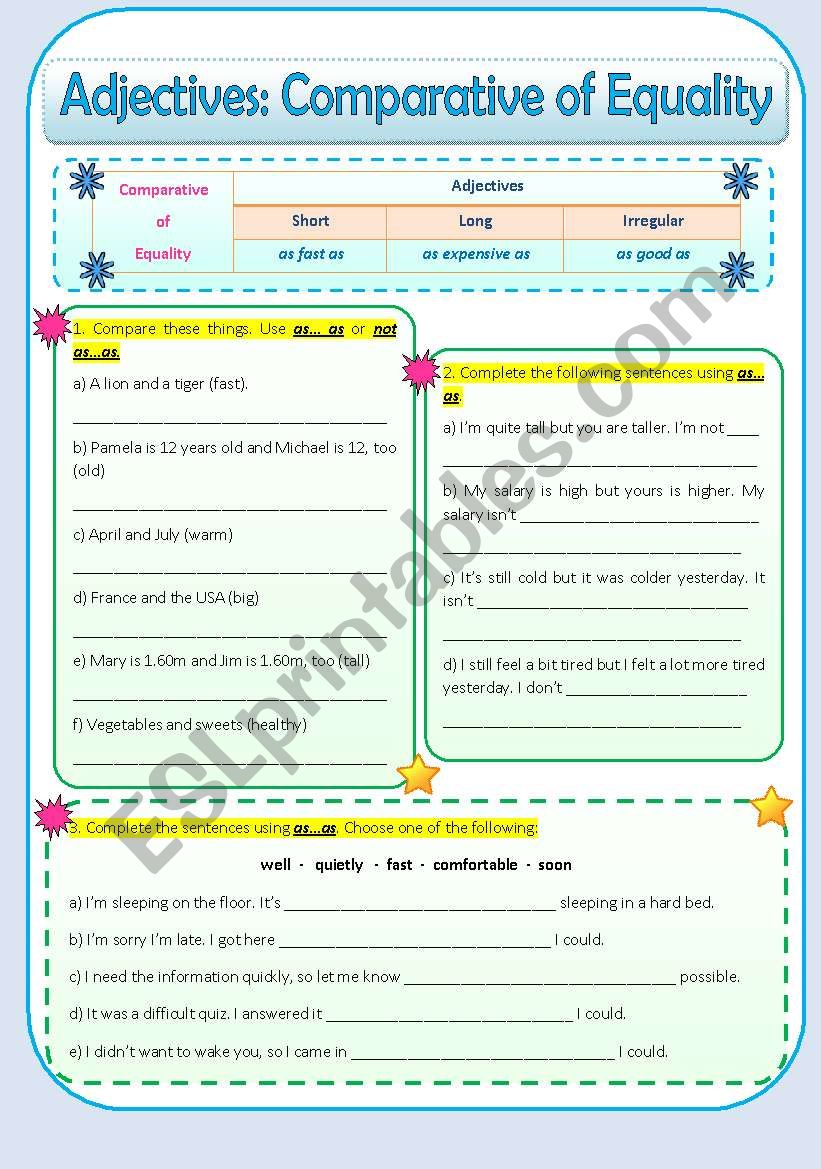 Comparative of Equality worksheet