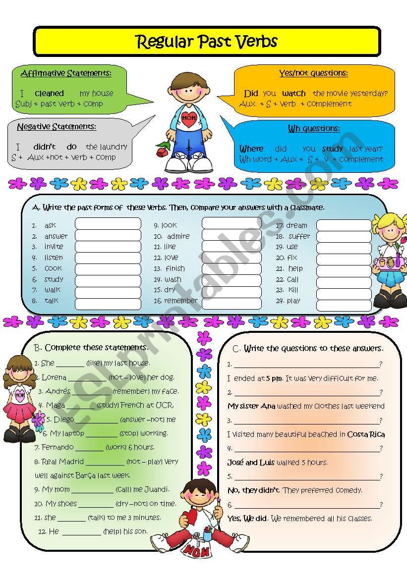 Regular Past Verbs (B&W) With Answers