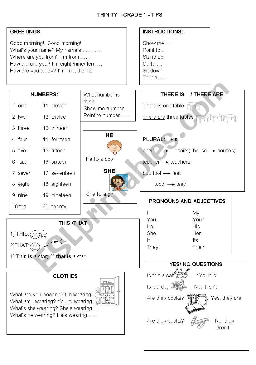 TRINITY GRADE 1 - TIPS worksheet