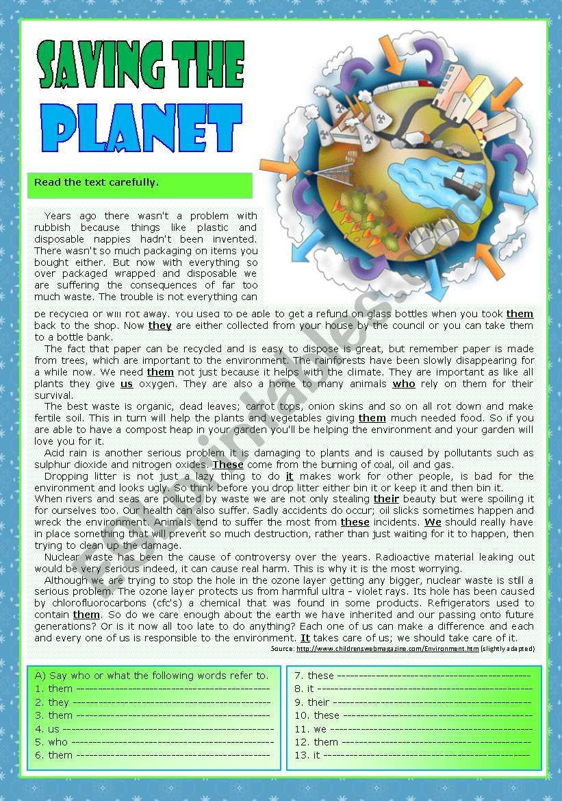 Saving the planet worksheet