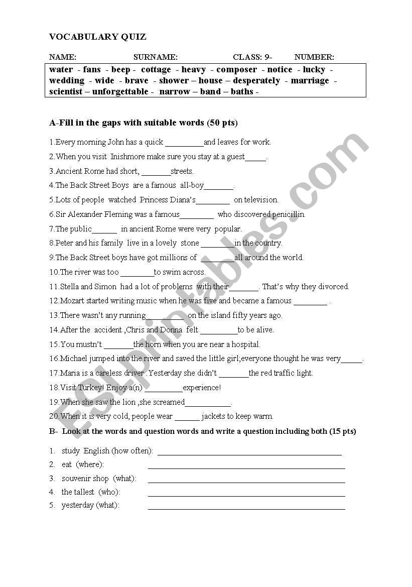 quiz worksheet