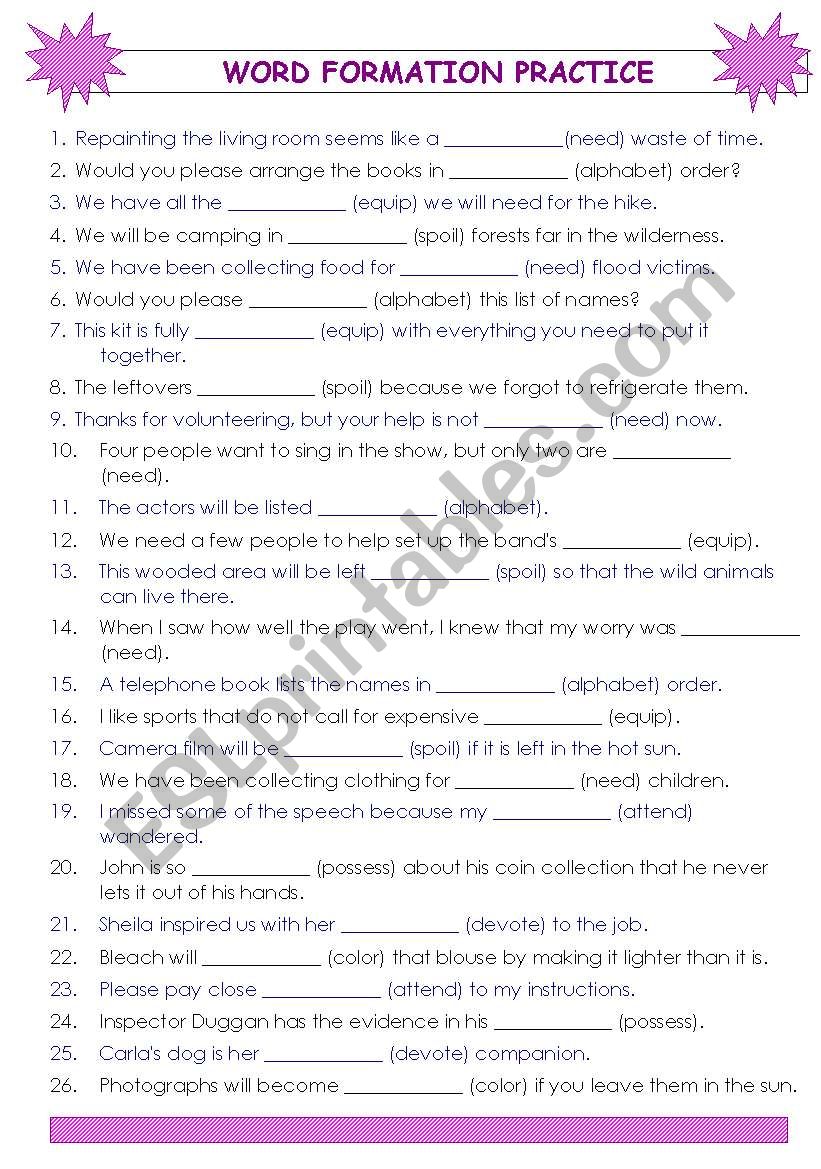 WORD FORMATION PRACTICE worksheet