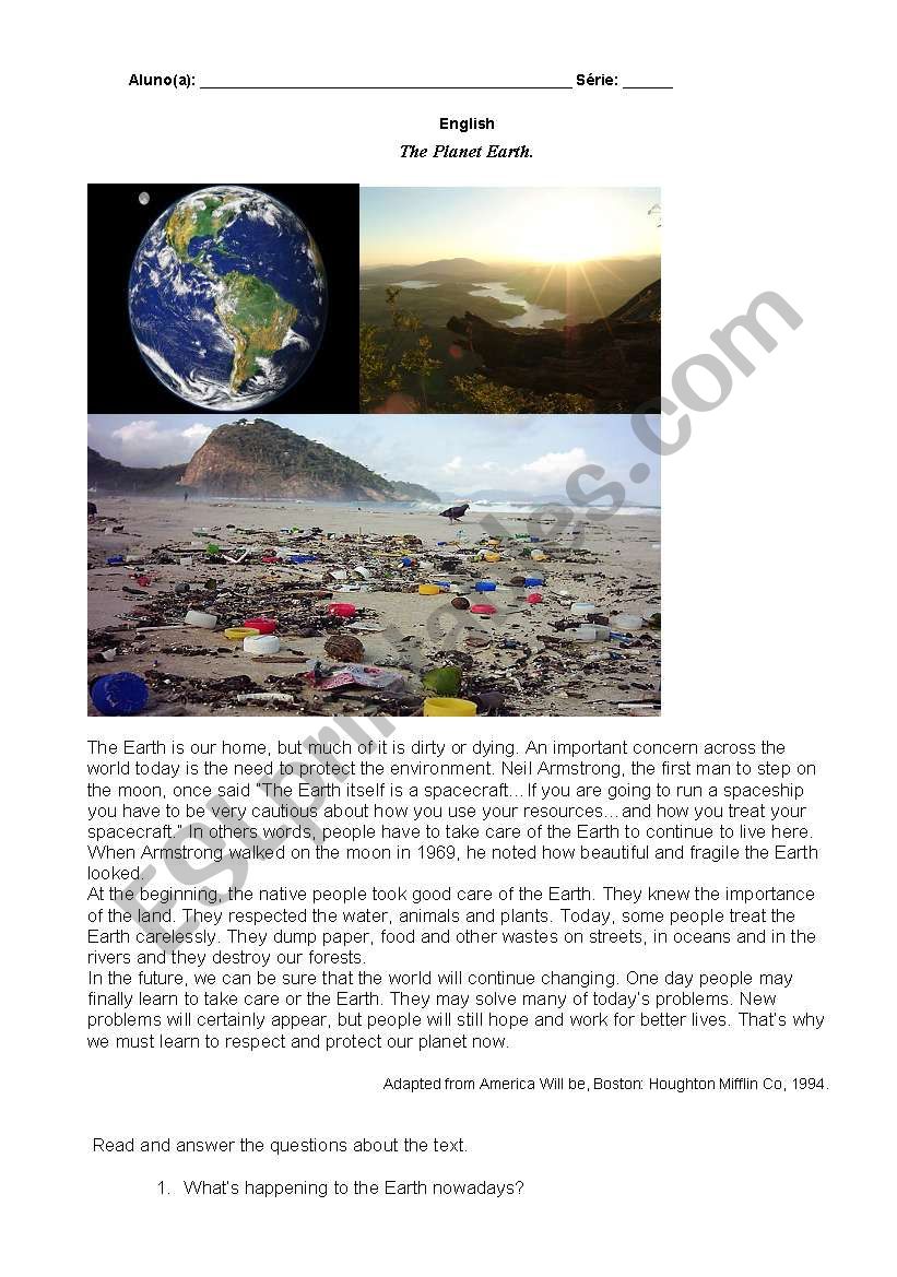 Planet Earth Ocean Deep Worksheet