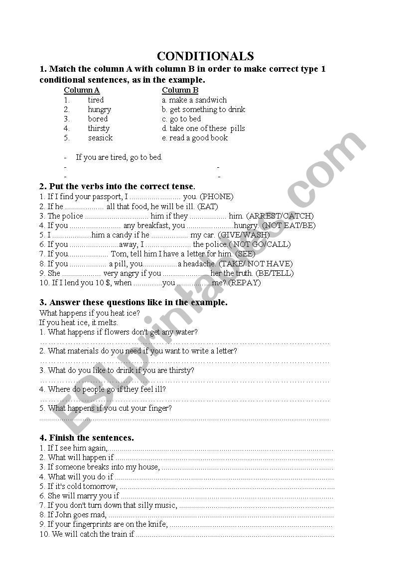 conditional exercises worksheet