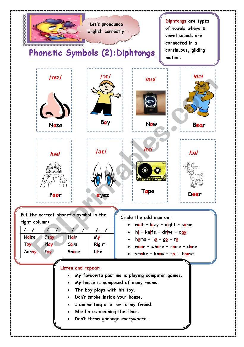 Diphtongs worksheet