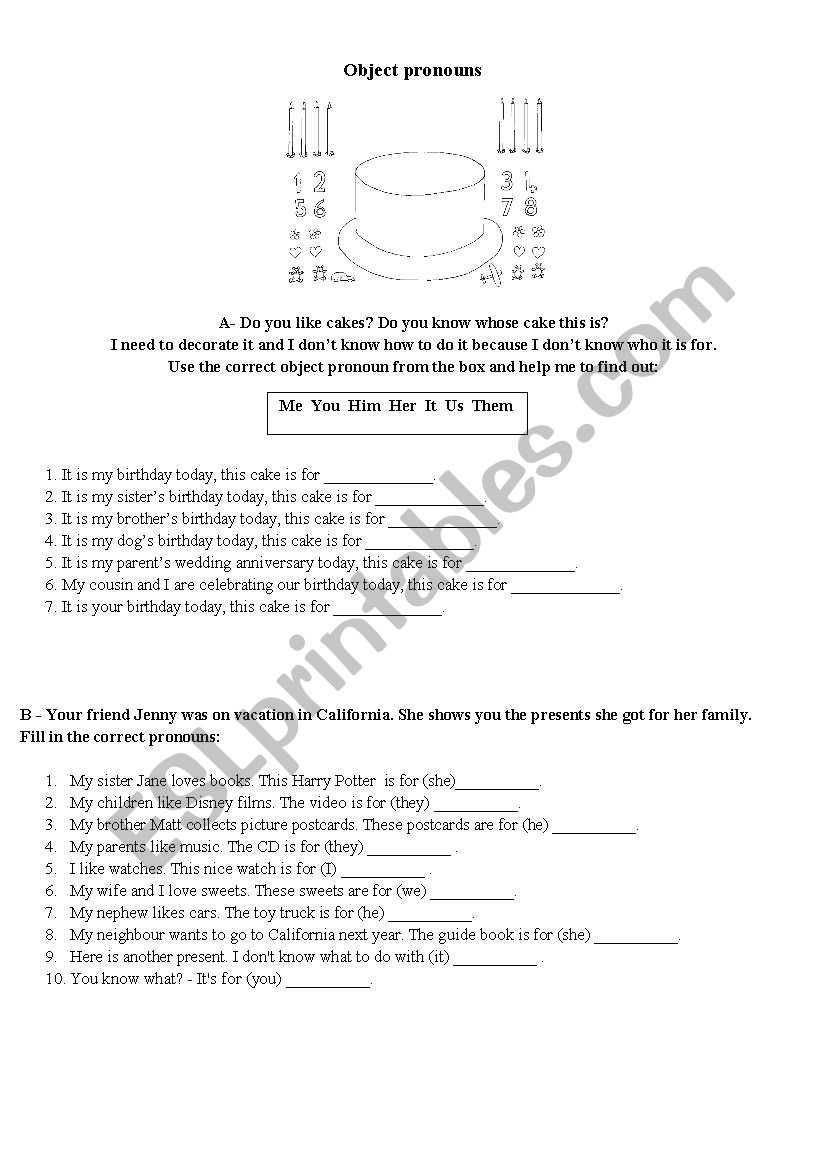 object pronoun  worksheet