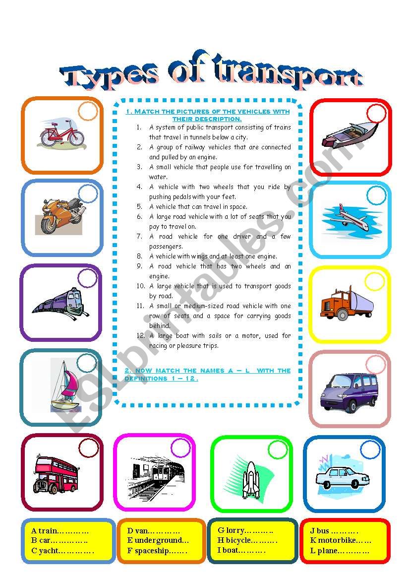 types of transport worksheet