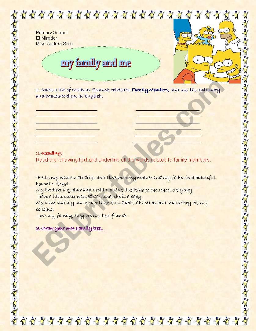 my family and me worksheet