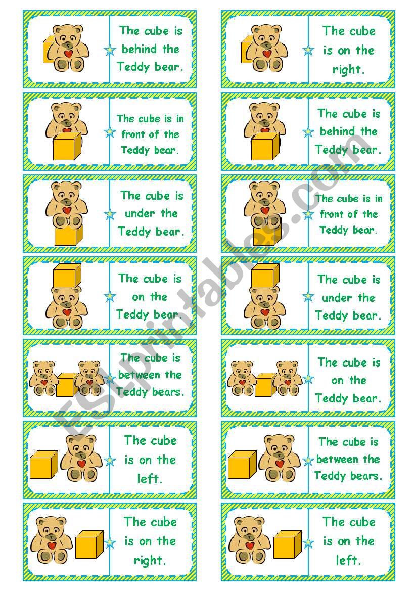 Wheres the cube?  preposition dominoes, memory cards, gap-filling, directions  editable  5 pages