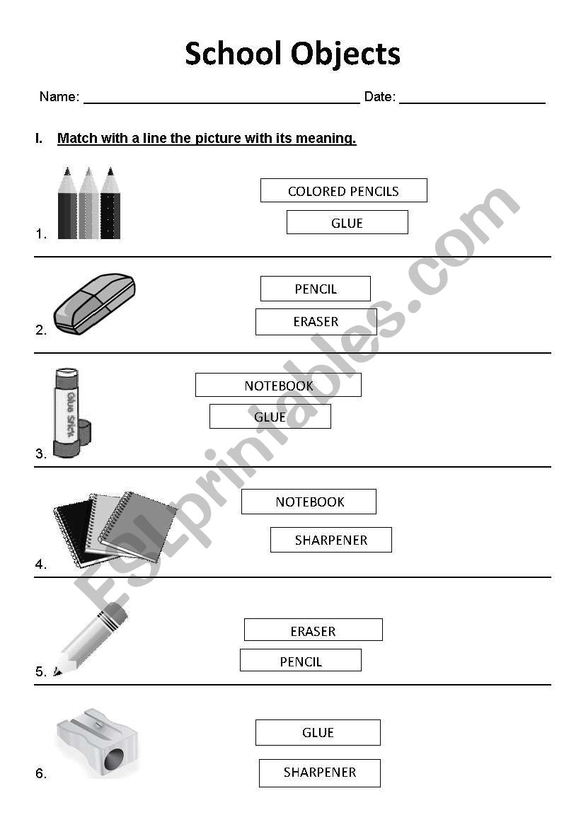 Classroom Objects Worksheet/ 2 of 3