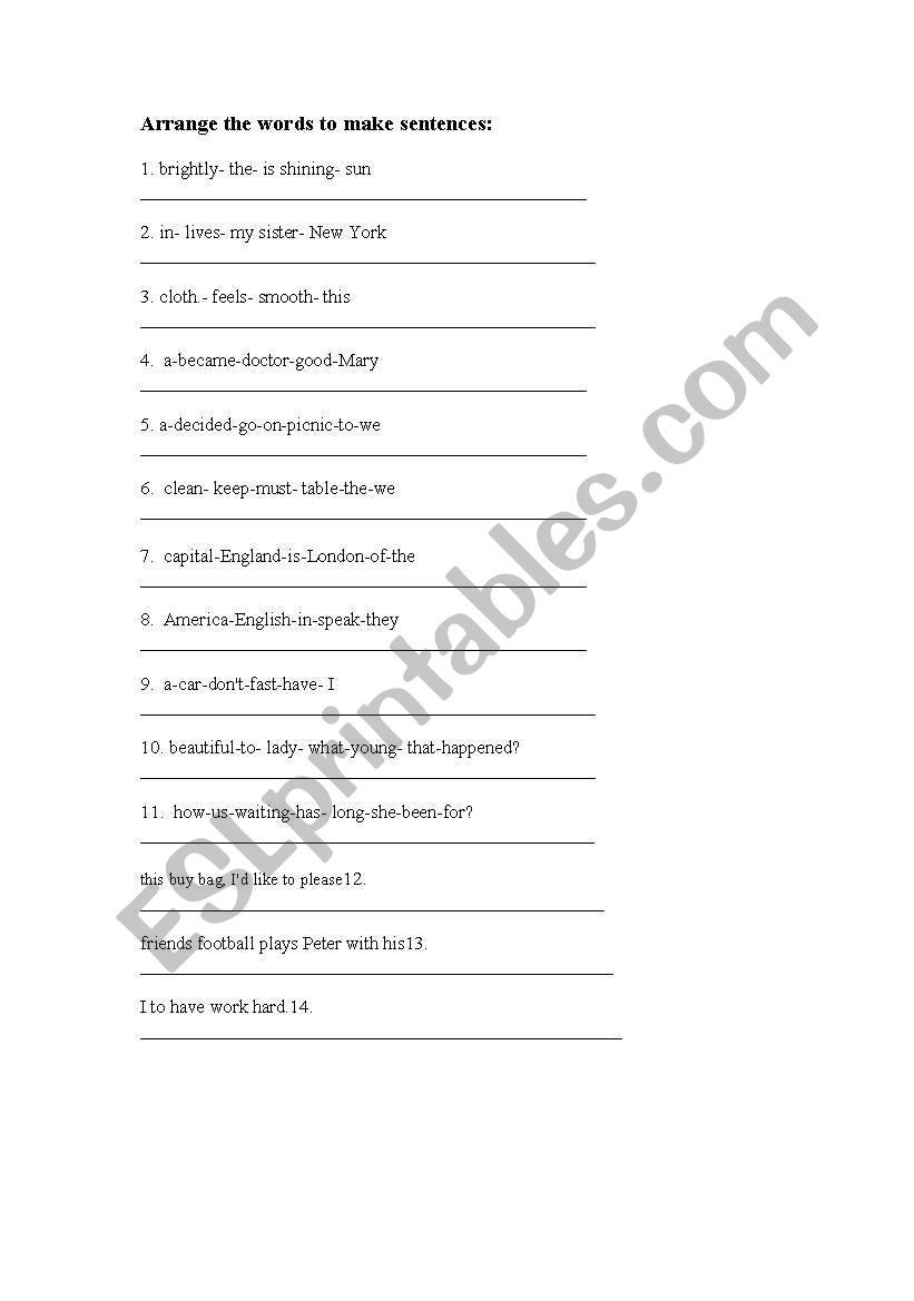 word order worksheet