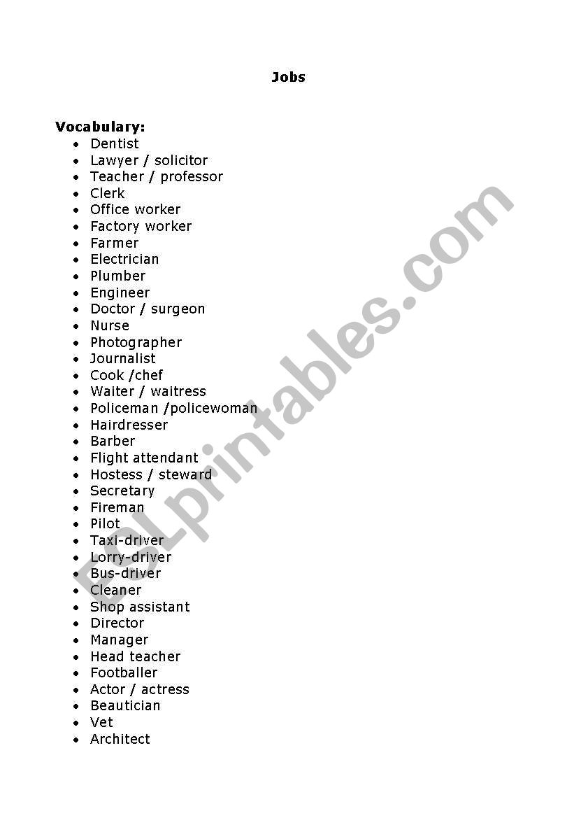 jobs worksheet