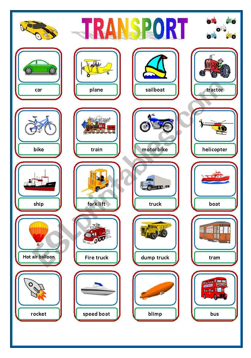 TRANSPORT FLASHCARDS worksheet