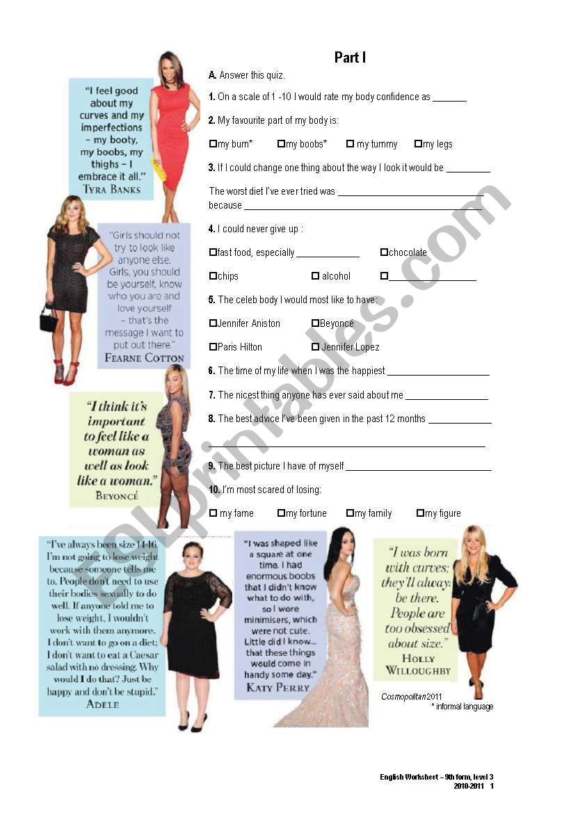 Body Image worksheet