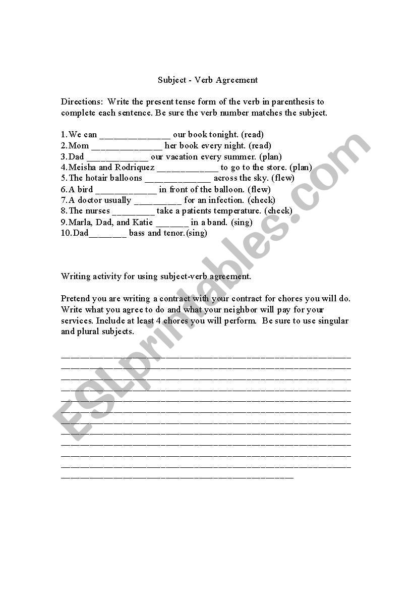 Subject-Verb Agreement worksheet