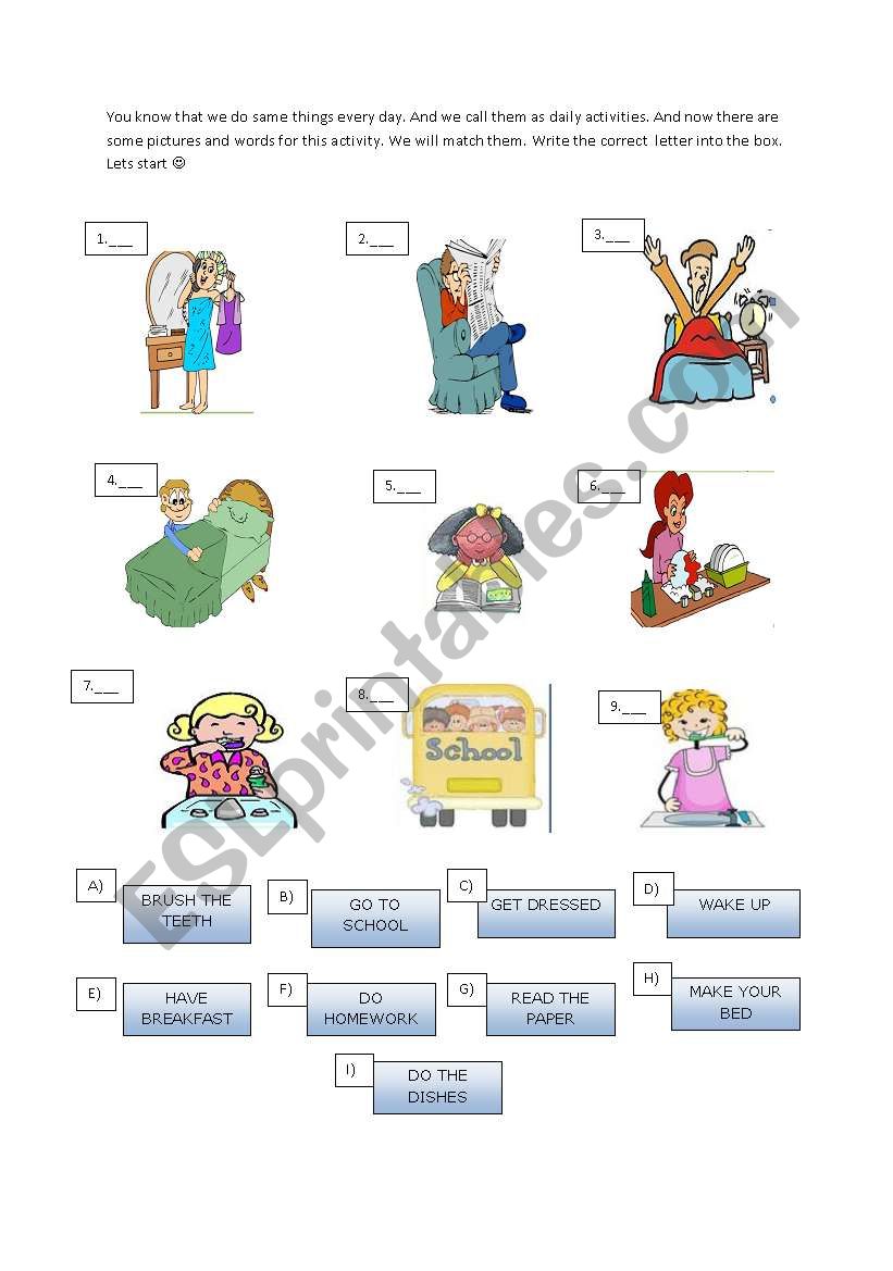 daily routines activity worksheet