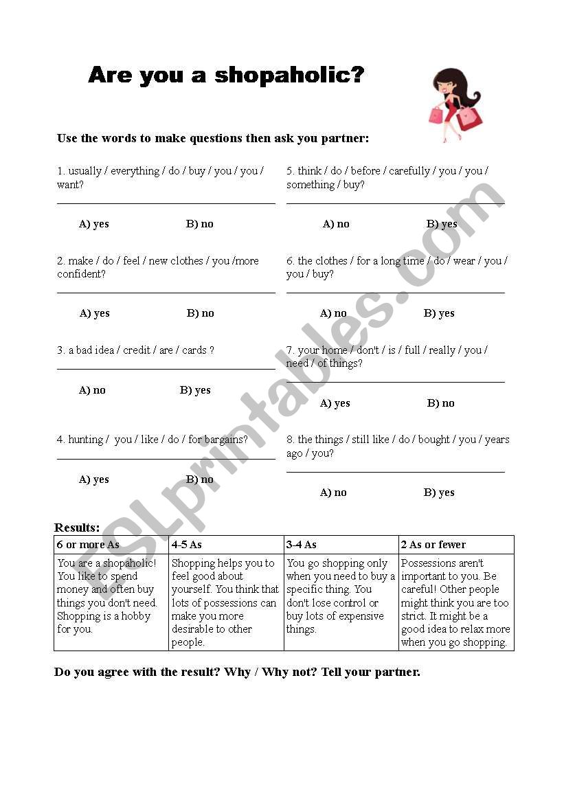 Are you a shopaholic? worksheet