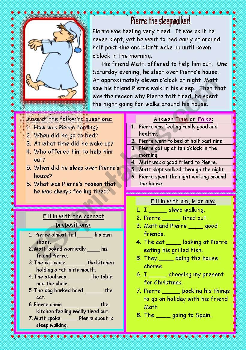 Pierre the sleepwalker worksheet