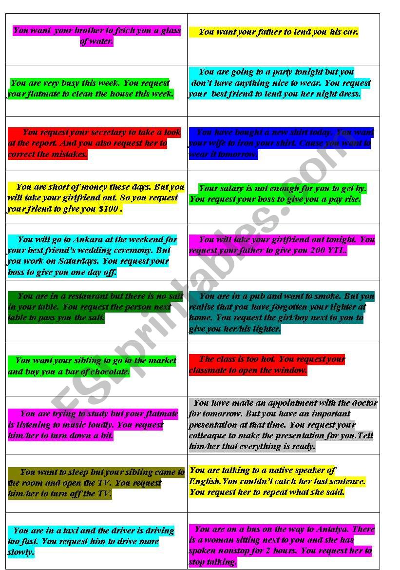 Request cards worksheet