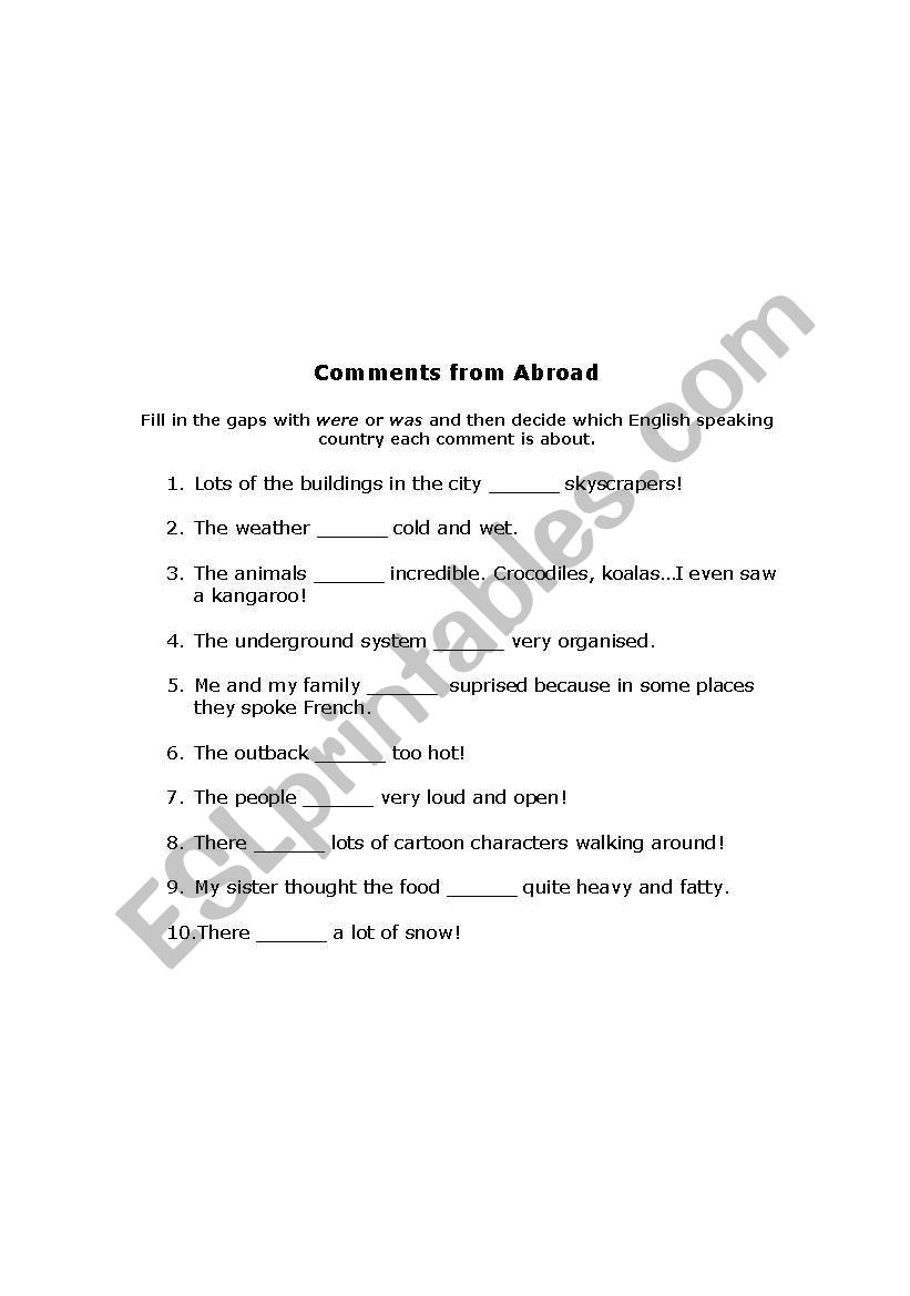 Comments from Abroad worksheet