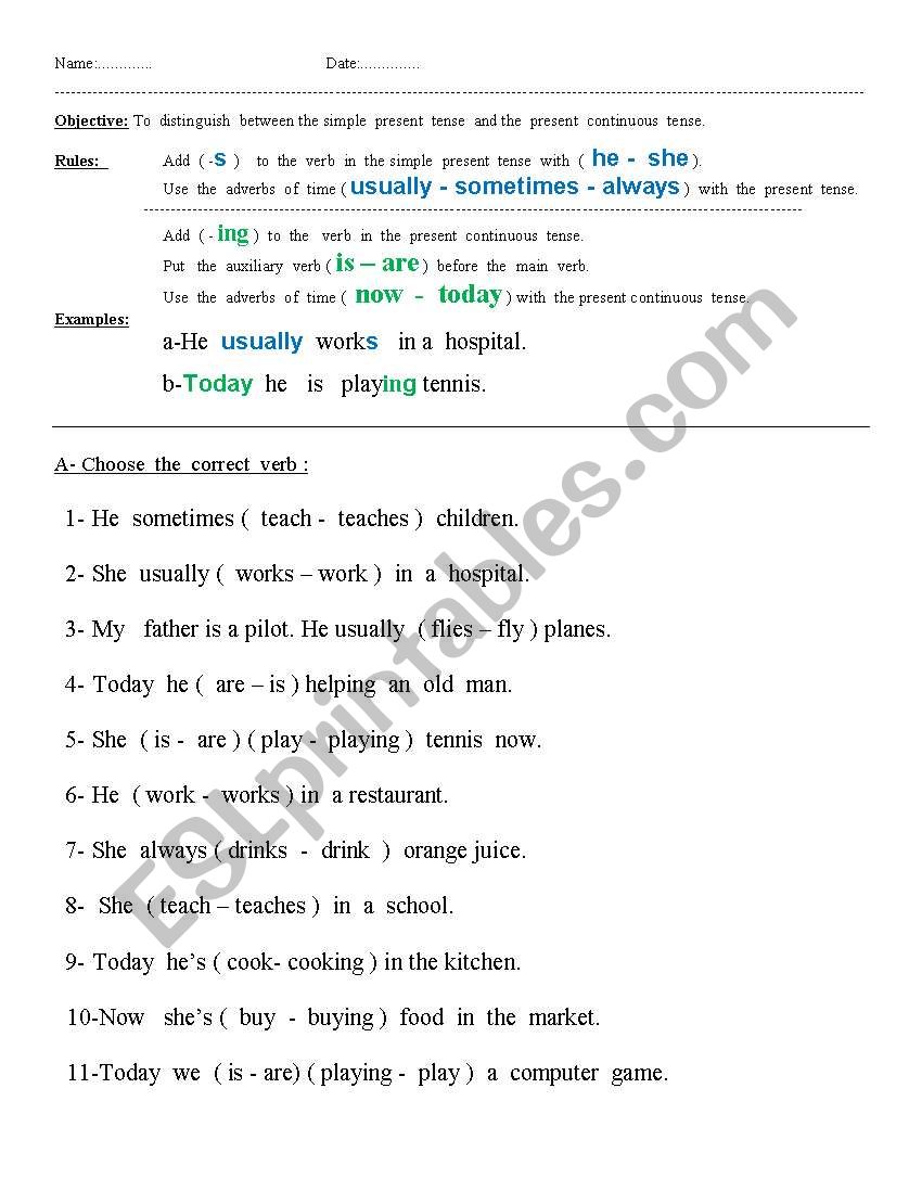 present continuous  worksheet