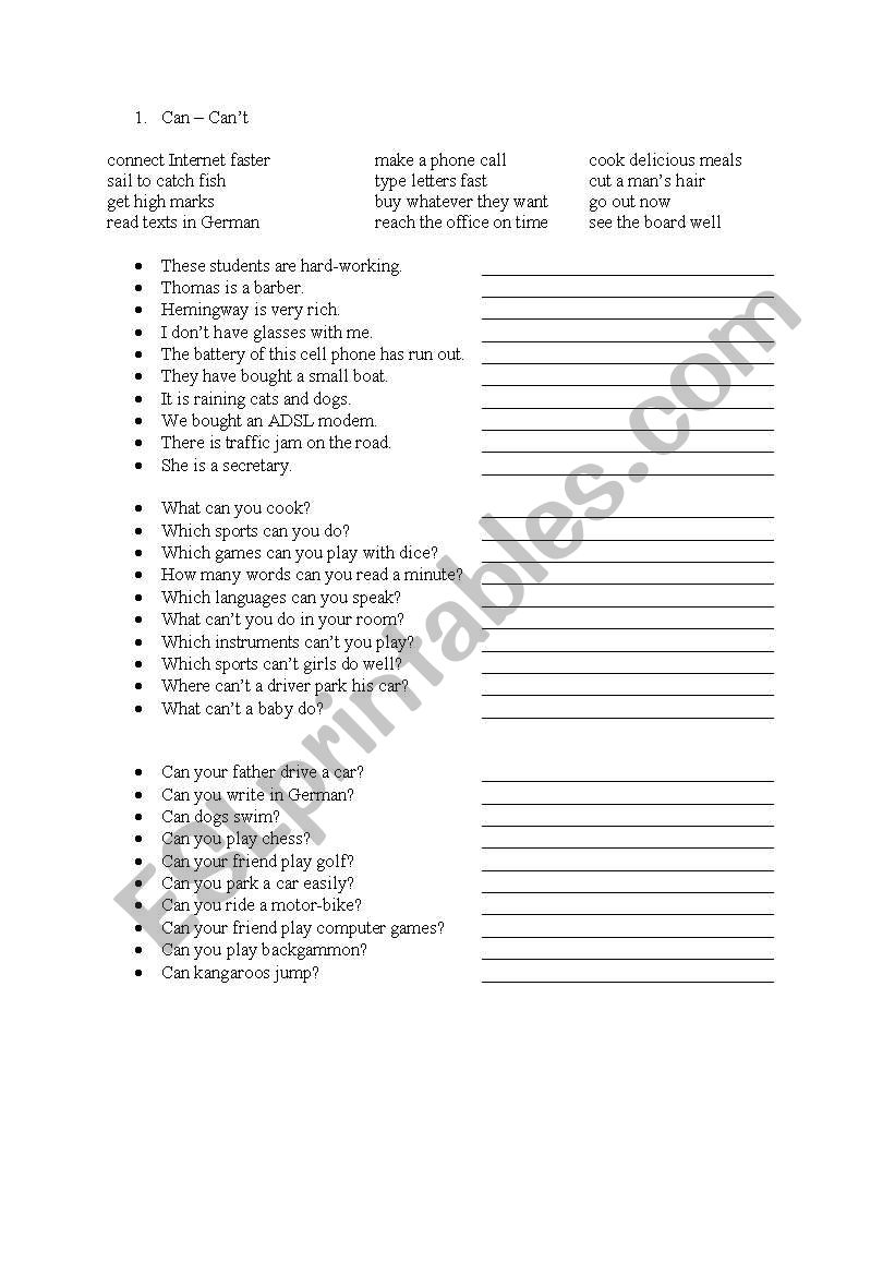 Can - Should - Must worksheet