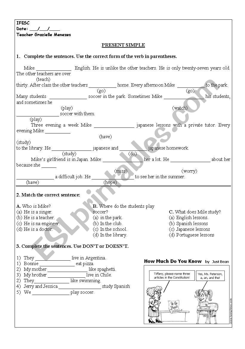 EXERCISES PRESENT SIMPLE worksheet