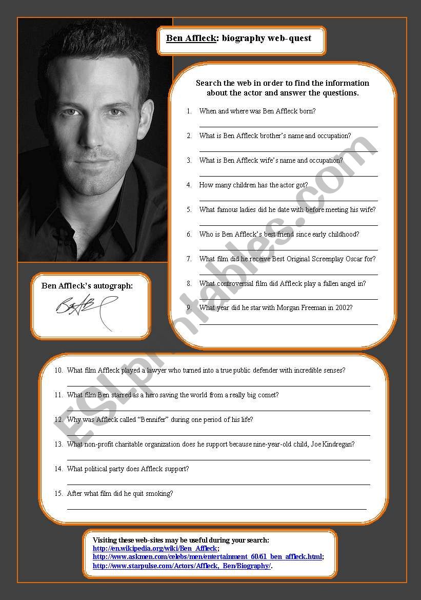 Ben Affleck: biography web-quest Ben Affleck: biography web-quest