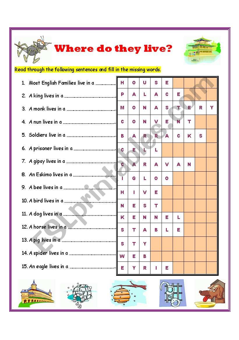 Where do they live - Answer Key