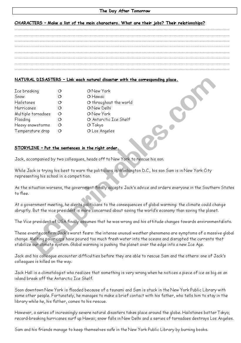 the day after tomorrow worksheet