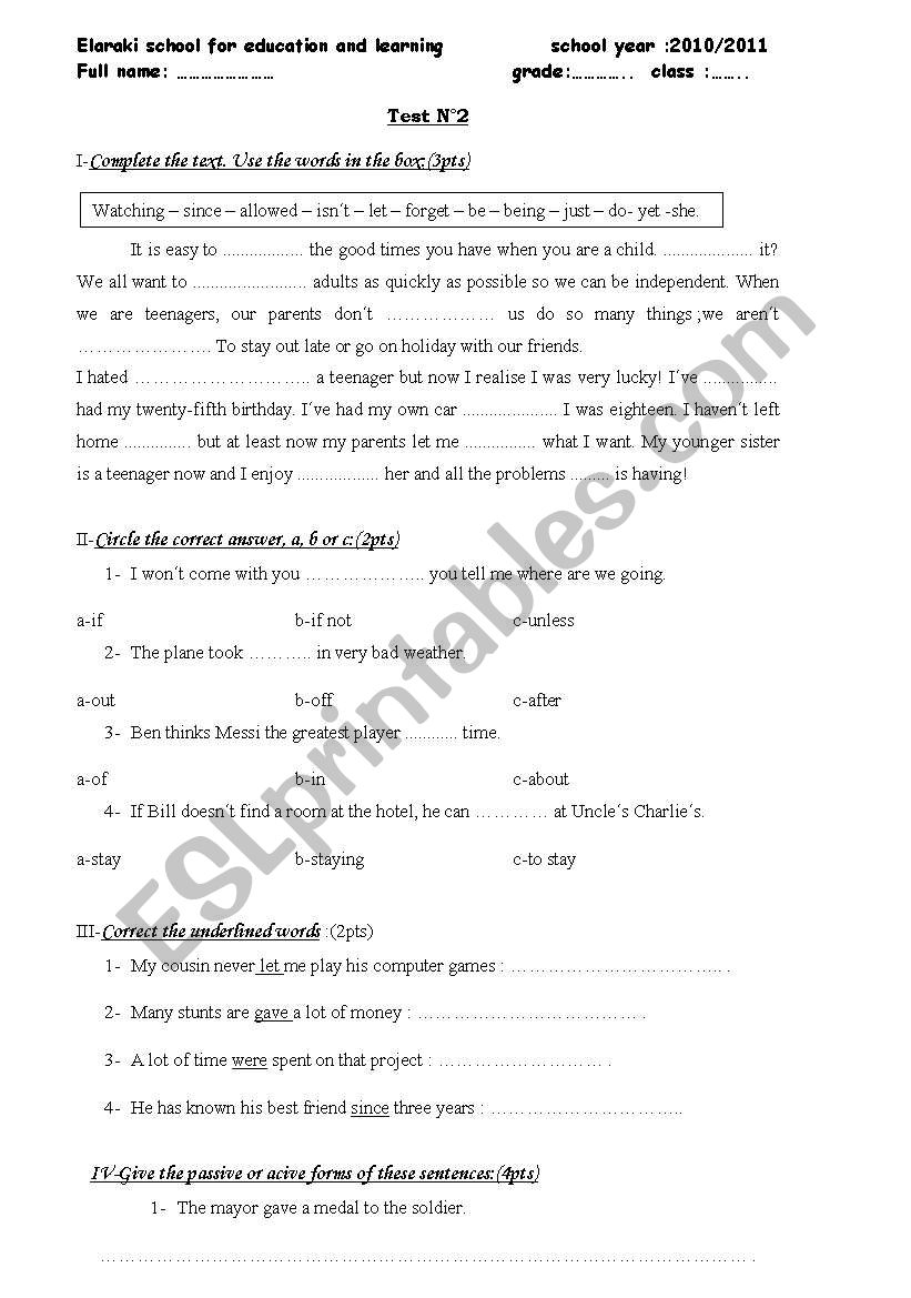 language exam worksheet