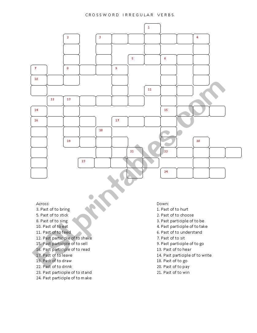 english verbs crossword worksheet