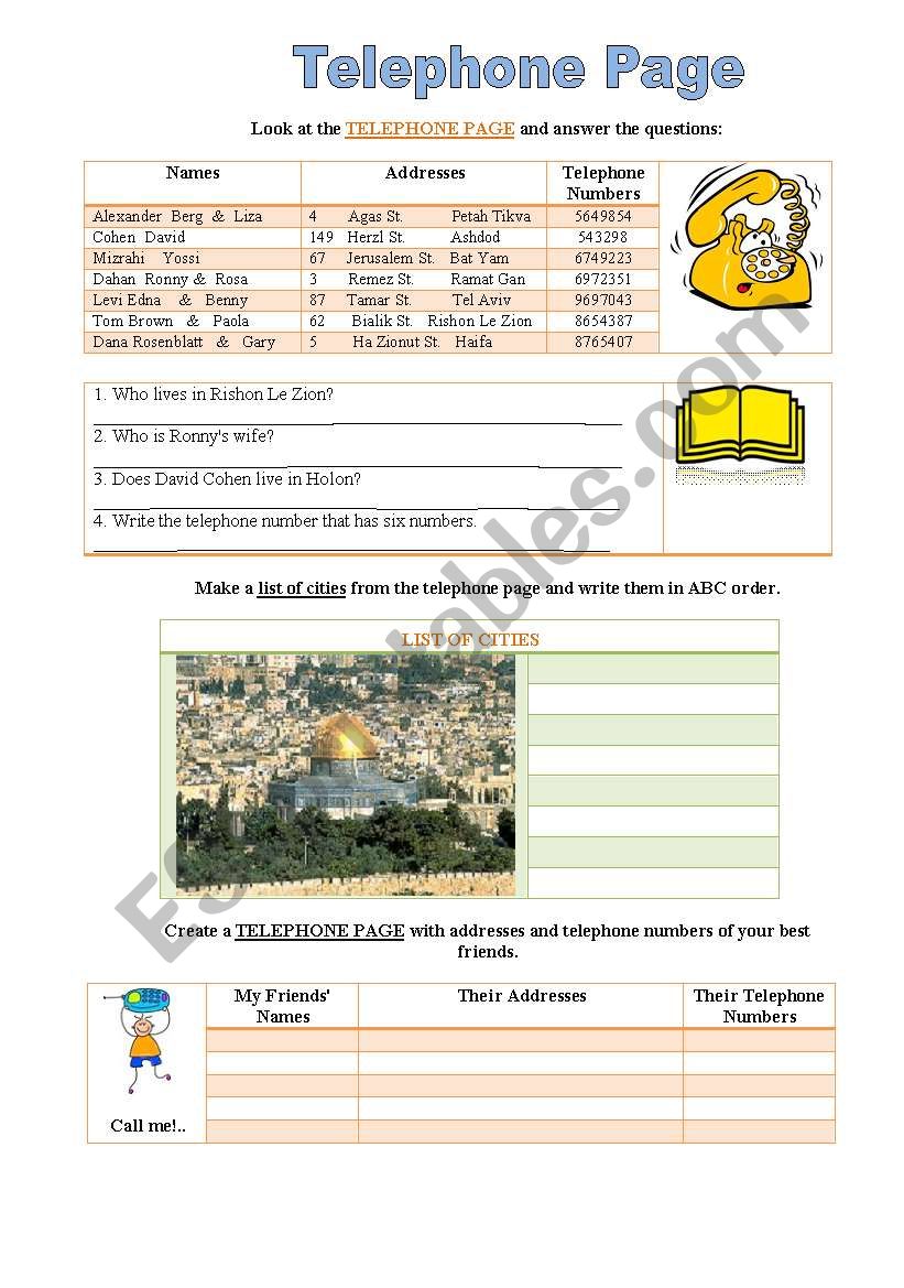 Telephone page worksheet